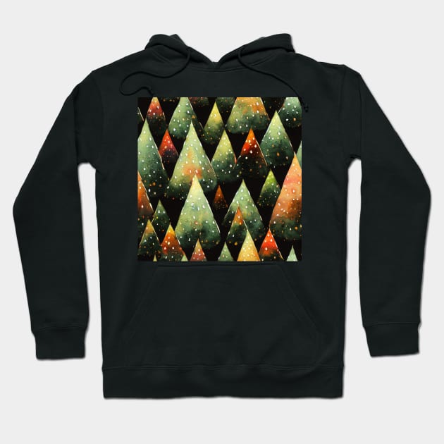 Retro Christmas Tree with Lights Watercolor Seamless Design Hoodie by VintageFlorals